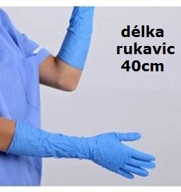 RUKAVICE Jednorázové - NITRIL - DLOUHÉ 40cm - Modré / "M"