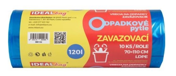 Sáčky do koše 120L - 20mi - ZAVAZOVACÍ - na roli 10ks / MODRÉ