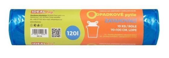 Sáčky do koše 120L - 20mi - ZATAHOVACÍ - na roli 10ks / MODRÉ