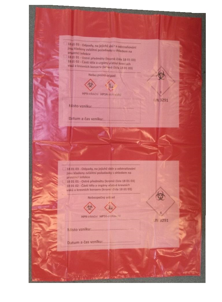 Pytel 70x110cm - 120L - 80mi / ČERVENÝ - Nebezpečný Odpad (T100)