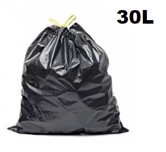 Sáčky do koše 30L - 50x60cm - 40mi - ZATAHOVACÍ - na roli 30ks / ČERNÉ