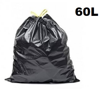 Sáčky do koše 60L - 60x80cm - 40mi - ZATAHOVACÍ - na roli 10ks - ČERNÉ