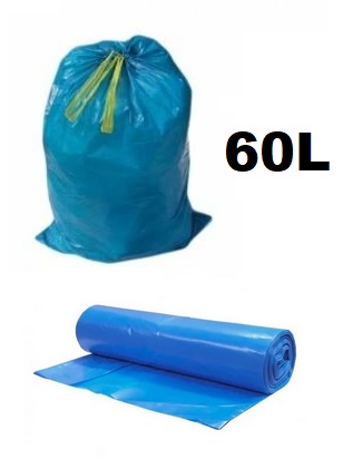 Sáčky do koše 60L - 60x80cm - 40mi - ZATAHOVACÍ - na roli 10ks / MODRÉ