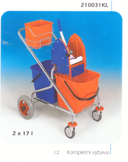 Vozík úklidový - 2x17L - s kompletním příslušenstvím + ždímač